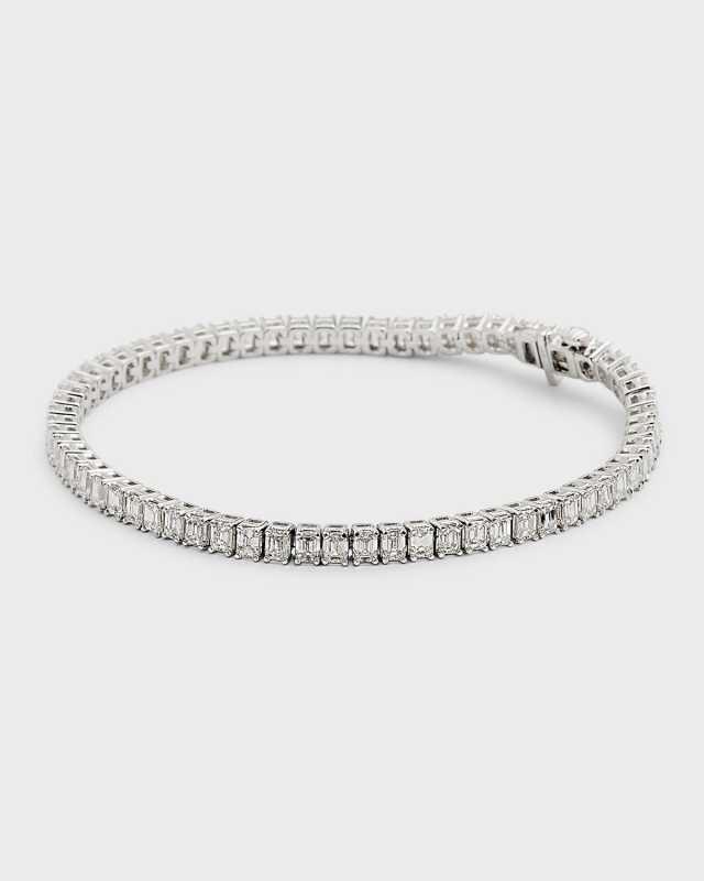 18K White Gold Emerald-Cut Diamond Tennis Bracelet, 7"L, 7.0tcw